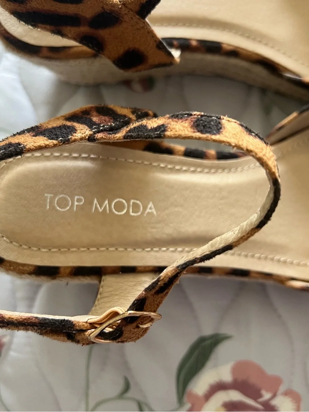 TOP Moda Leopard Print Wedge Espadrilles - Tan/Black
